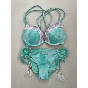 Shade & Shore Swim Bikini Swimsuit Tie Dye Crochet Tassel Swimwear